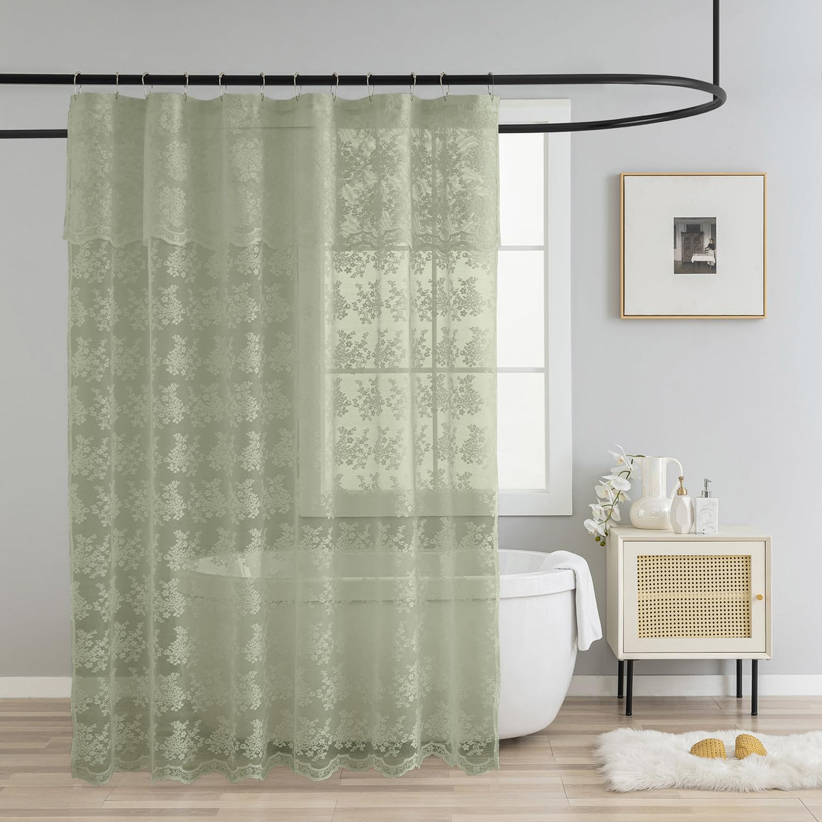 TUDECO Black Lace Shower Curtain with Valance, Gothic Style, 72 x 72 Inch
