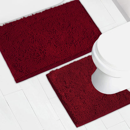 Bathroom Rugs Chenille Bath mat 2 Piece Set, Super Absorbent, Strong PVC Non Slip Backing, Bath mats for Bathroom, Plush Shaggy, Thick, Machine Washable, Bathtub, Toilet.(Light Grey)