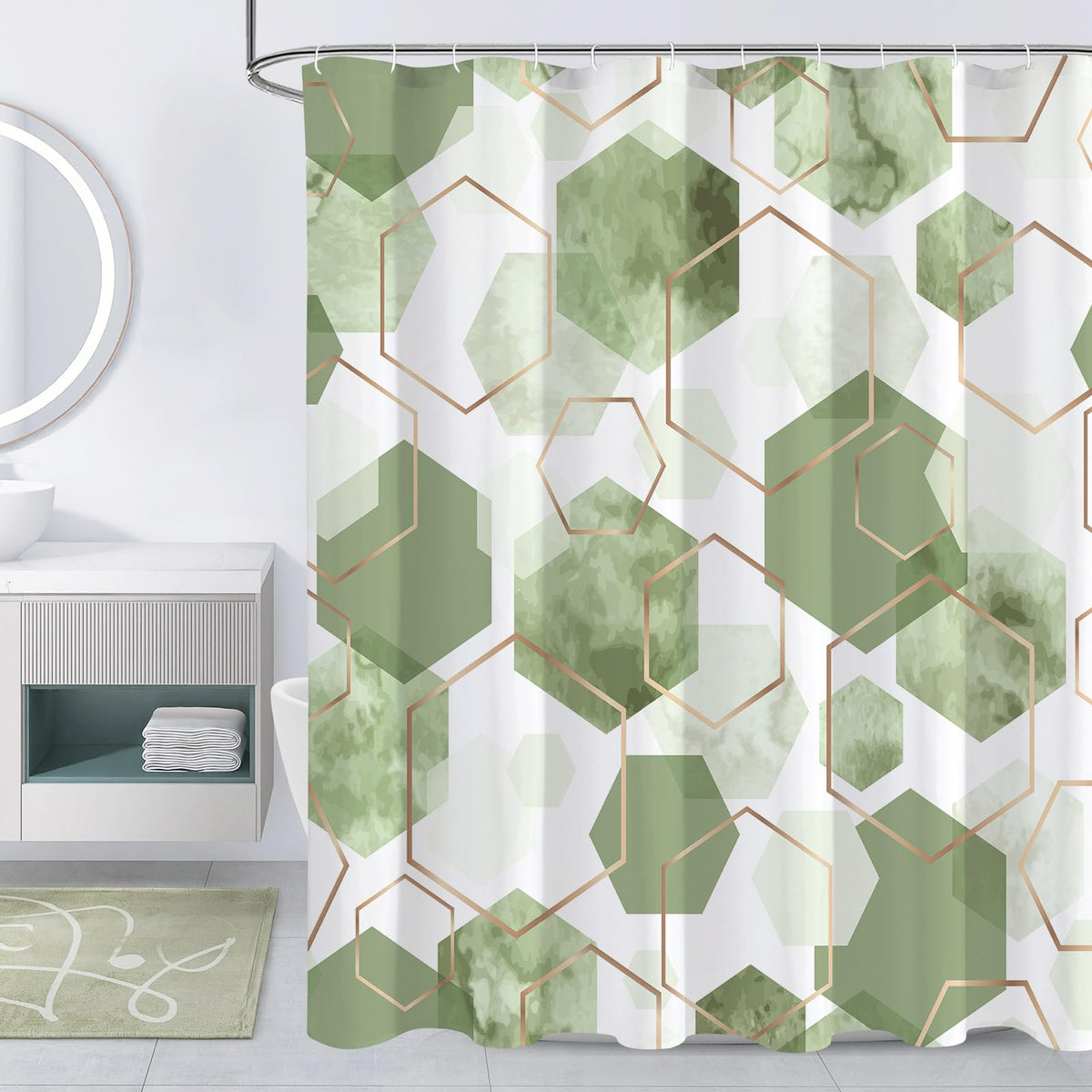 Litabel Sage Green Geometric Shower Curtain for Bathroom, 72x72