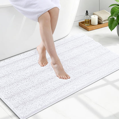 Grandaily Chenille Striped Bathroom Rugs 36x24, Extra Thick and Absorbent Bath Mats, Non-Slip Soft Plush Shaggy Shower Carpet, Machine Wash Dry, Bath Rug for Bathroom, (Large, Light Grey)