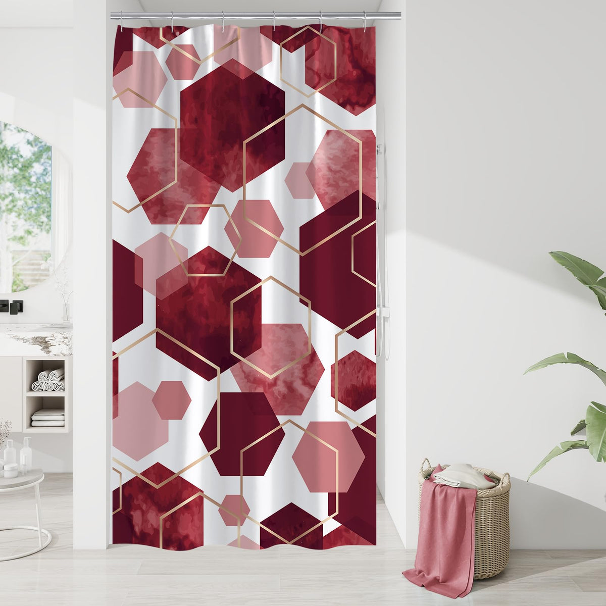 Litabel Sage Green Geometric Shower Curtain for Bathroom, 72x72