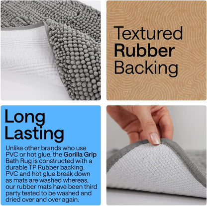 GORILLA GRIP Bath Rug Mat for Bathroom, Absorbent Chenille, 30x20 Gray
