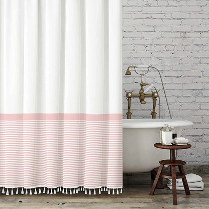Seasonwood Black and White Shower Curtain Striped with Tassels for Bathroom Decor,Heavy Weighted 72-Inch, 72 x 72