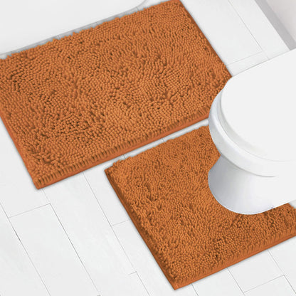 Bathroom Rugs Chenille Bath mat 2 Piece Set, Super Absorbent, Strong PVC Non Slip Backing, Bath mats for Bathroom, Plush Shaggy, Thick, Machine Washable, Bathtub, Toilet.(Light Grey)