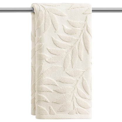 Artoid Mode 2 Pcs Caramel 3D Leaves Jacquard Hand Towels for Bathroom, 100% Cotton Soft Absorbent Bathroom Decor Towels, 13.7 x 29.5 Inch