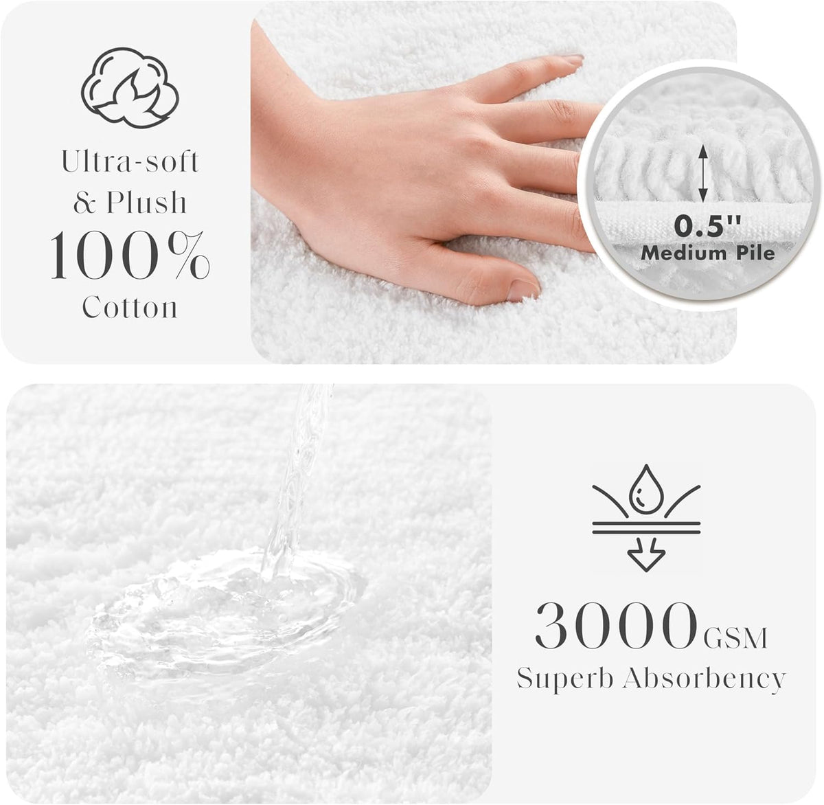 Madison Park Splendor Reversible 100% Cotton Bath Rug, 21 x 34, White