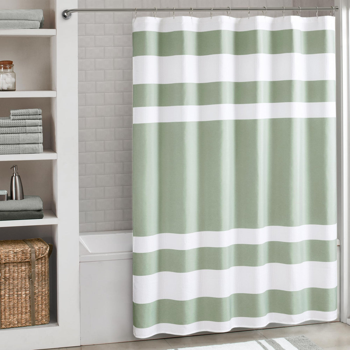 Madison Park Arbor Waffle Shower Curtain for Bathroom, 72 x 72, Beige