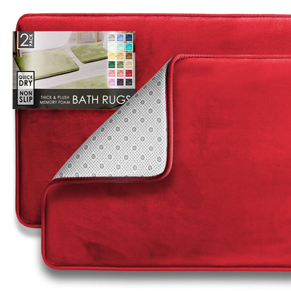 Clara Clark 3 Piece Bathroom Rugs Bath Mat Set, Velvet Memory Foam Bath Mats for Bathroom - Non-Slip, PVC Backing Bath Rugs, Washable - Dries Quickly, Green