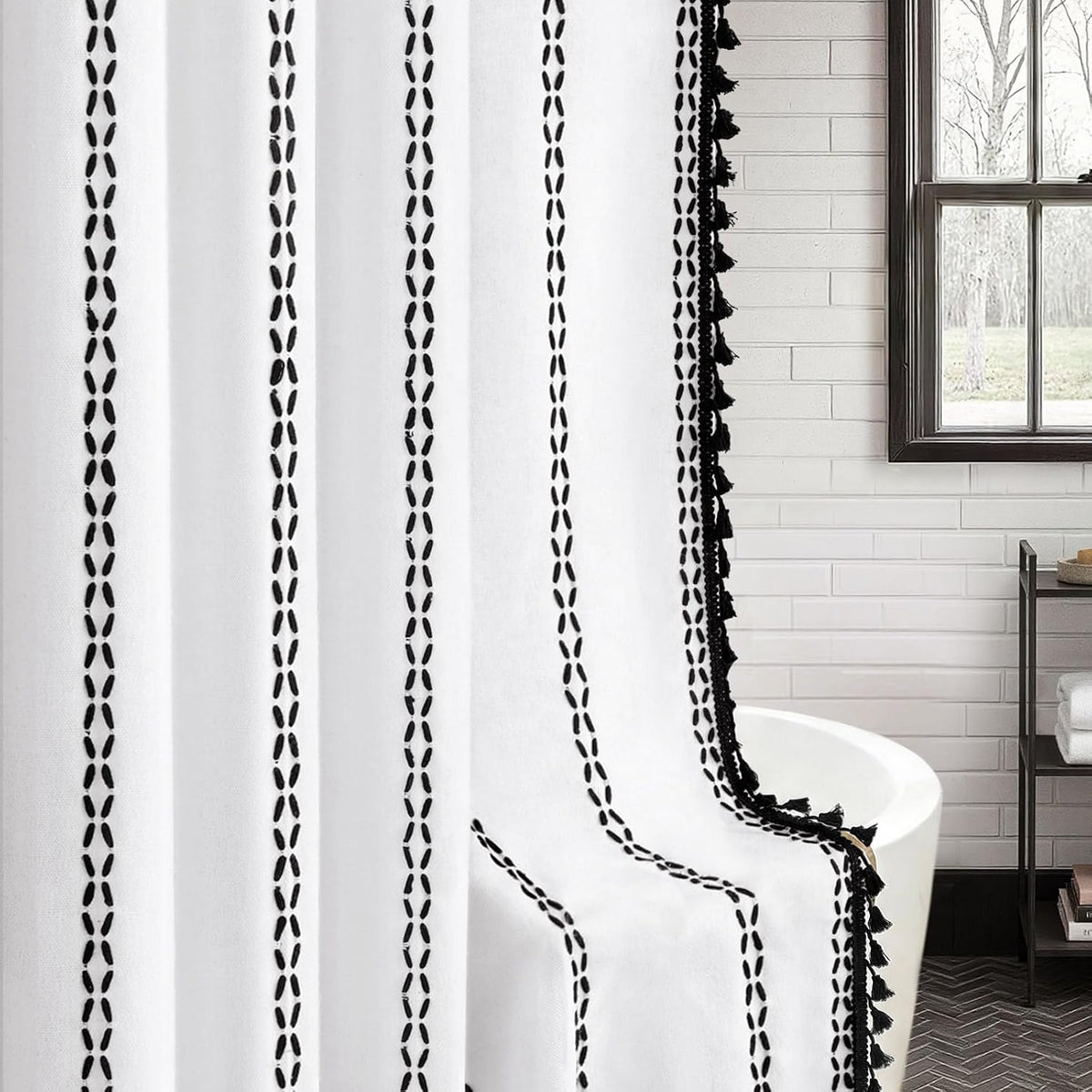 Black and White Boho Shower Curtain, 72" W X 72" L