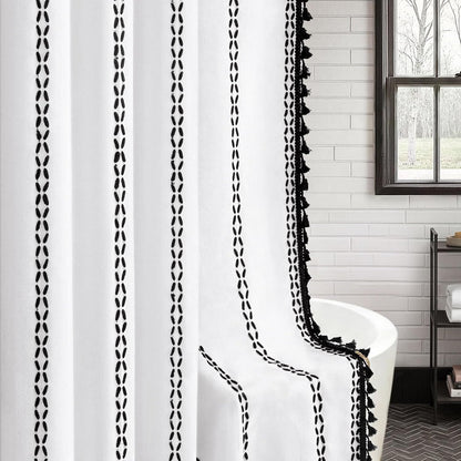 Black and White Boho Shower Curtain, 72" W X 72" L
