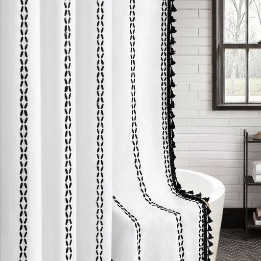 Black and White Boho Shower Curtain, 72" W X 72" L