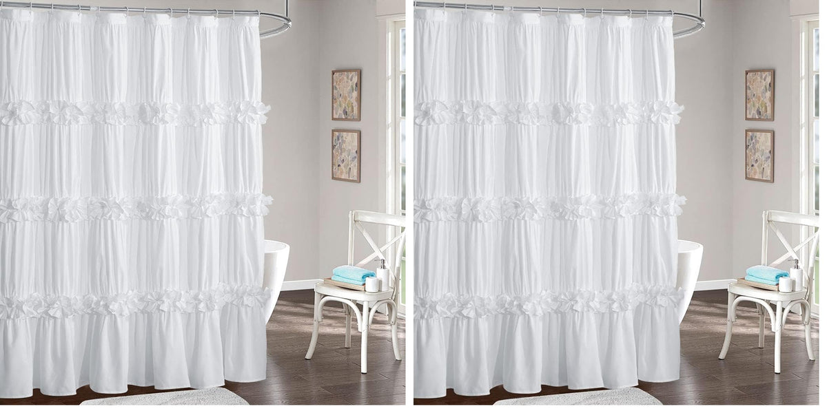 Homechoice Decor Peach Ruffle Shower Curtain for Master Bathroom