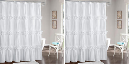 Homechoice Decor Peach Ruffle Shower Curtain for Master Bathroom