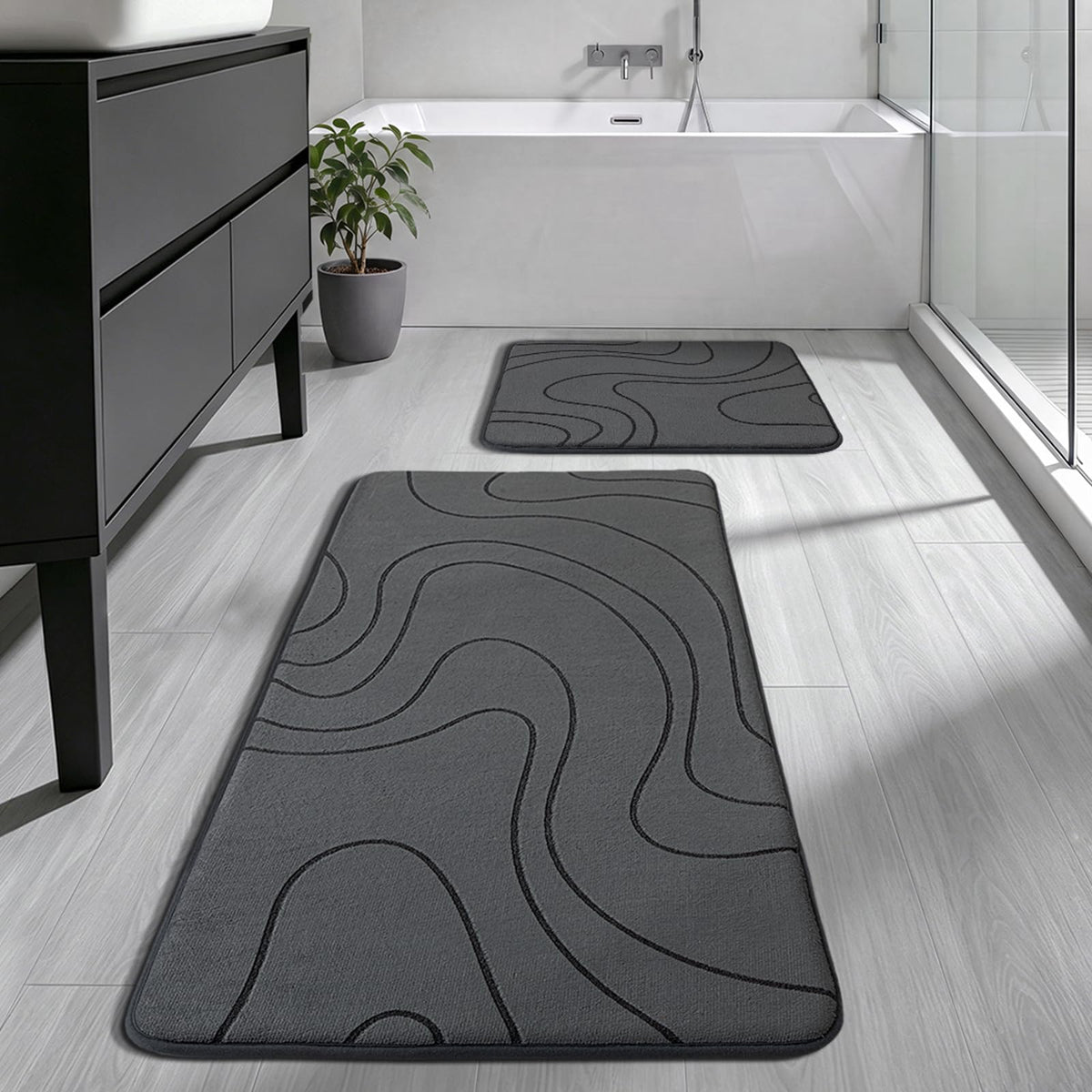 YIHOUSE Bathroom Rugs Sets 5 Piece - Memory Foam Bath Mat, Dark Grey