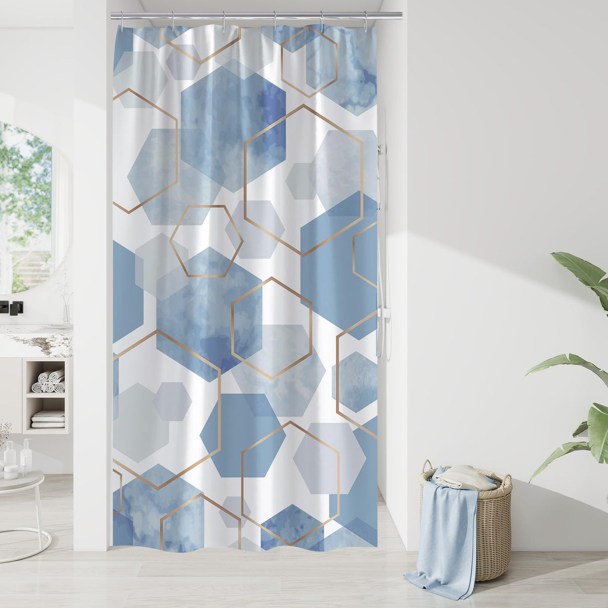 Litabel Sage Green Geometric Shower Curtain for Bathroom, 72x72