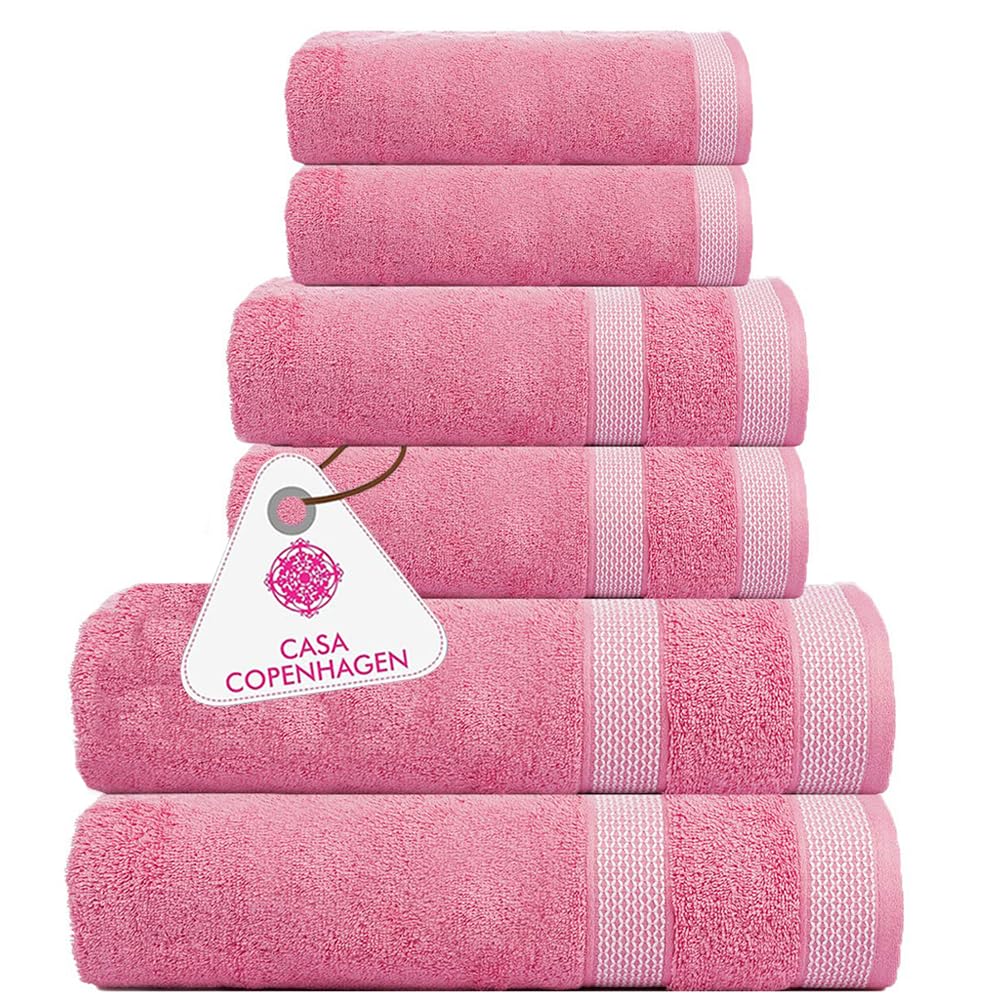 CASA COPENHAGEN Solitaire 6 Pieces Towel Set- Midnight Black, 600 GSM 2 Bath Towel 2 Hand Towel 2 Washcloth, Designed in Denmark Made of Soft Egyptian Cotton for Bathroom, Kitchen & Shower