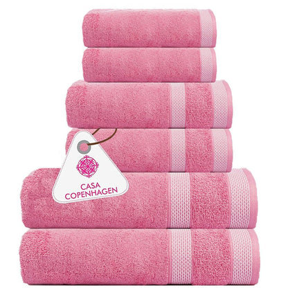 CASA COPENHAGEN Solitaire 6 Pieces Towel Set- Midnight Black, 600 GSM 2 Bath Towel 2 Hand Towel 2 Washcloth, Designed in Denmark Made of Soft Egyptian Cotton for Bathroom, Kitchen & Shower