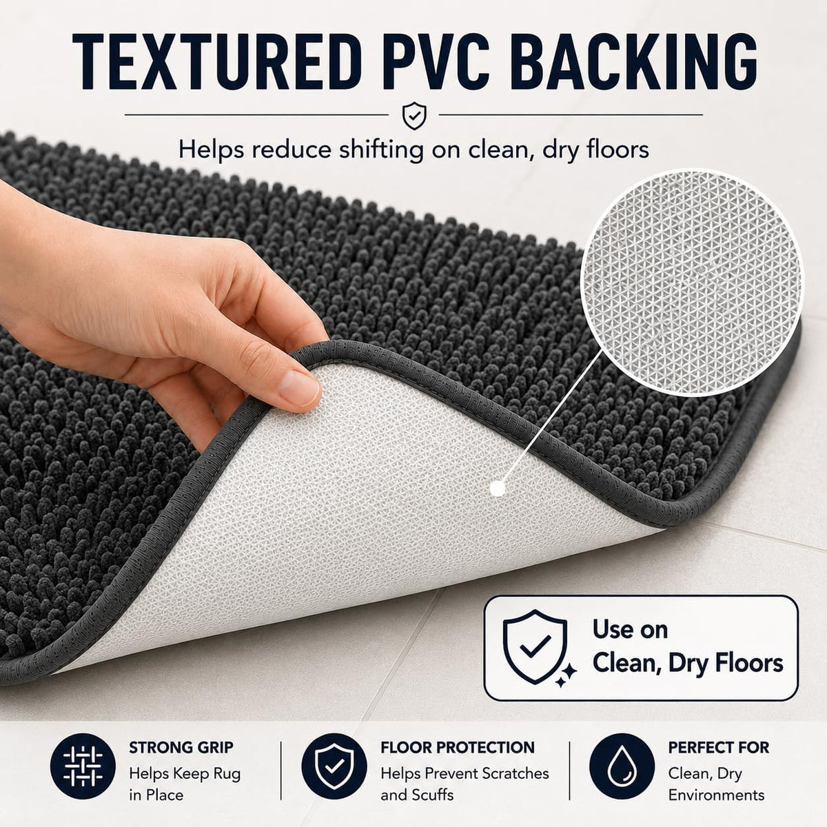 Bathroom Rugs Set Non Slip 3 Piece Bath Mat Washable Chenille Bath Rugs with PVC Backing Bath Carpet,Absorbent Bathroom Mats with Toilet Rug,Bath Mats for Bathroom,Bedroom, Kitchen,Tub,Home Decor