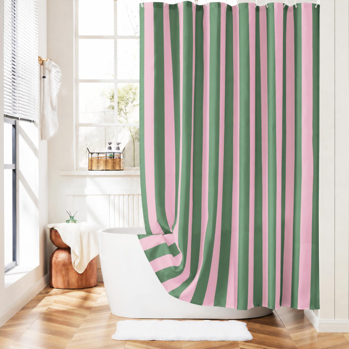 Ohocut Vertical Striped Shower Curtain, Cute Retro Vintage Blue Stripe Bathroom Shower Curtain, Waterproof Polyester Fabric Modern Bath Curtain for Bathroom 72x72 Inches Blue