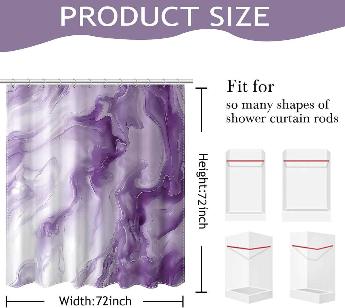Shower Curtains Purple Marble Shower Curtain for Bathroom 72 X 72 Inch