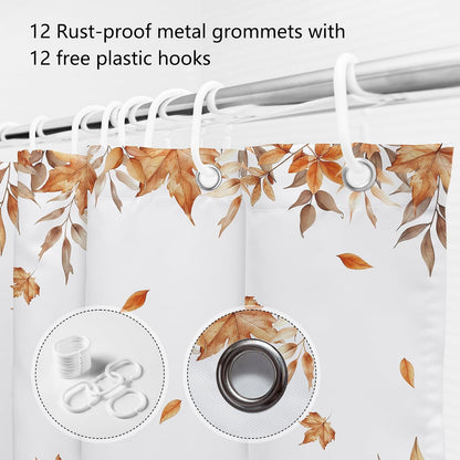MEHOFOND Fall Pumpkins Maple Leaf Shower Curtain, Autumn Leaves Harvest Thanksgiving Farmhouse Watercolor Seasonal Bathroom Curtain Sets, Waterproof Fabric Bathroom Decor 72 X 72 Inch