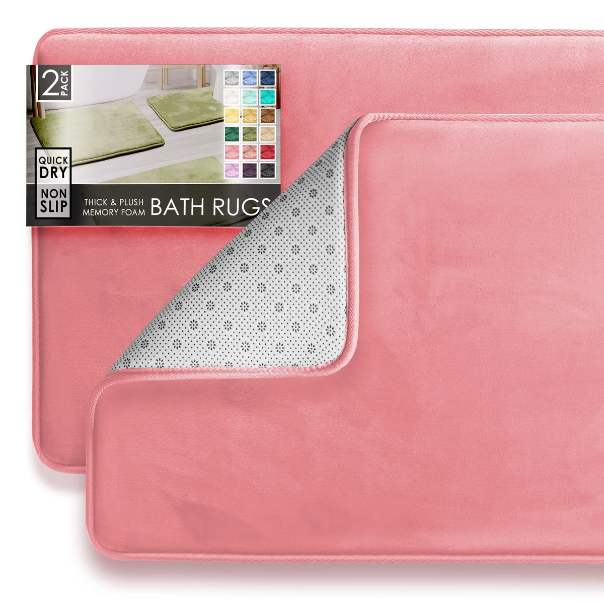 Clara Clark 3 Piece Bathroom Rugs Bath Mat Set, Velvet Memory Foam Bath Mats for Bathroom - Non-Slip, PVC Backing Bath Rugs, Washable - Dries Quickly, Green