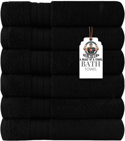 HERCULEAN Premium Bath Towels 24 x 48 Pack of 6 | Quick Dry and Highly Absorbent | 100% Cotton Terry Towels for Bathroom - Perfect for Shower - Pool and Spa - Luxury Soft Towels - Charcoal Grey