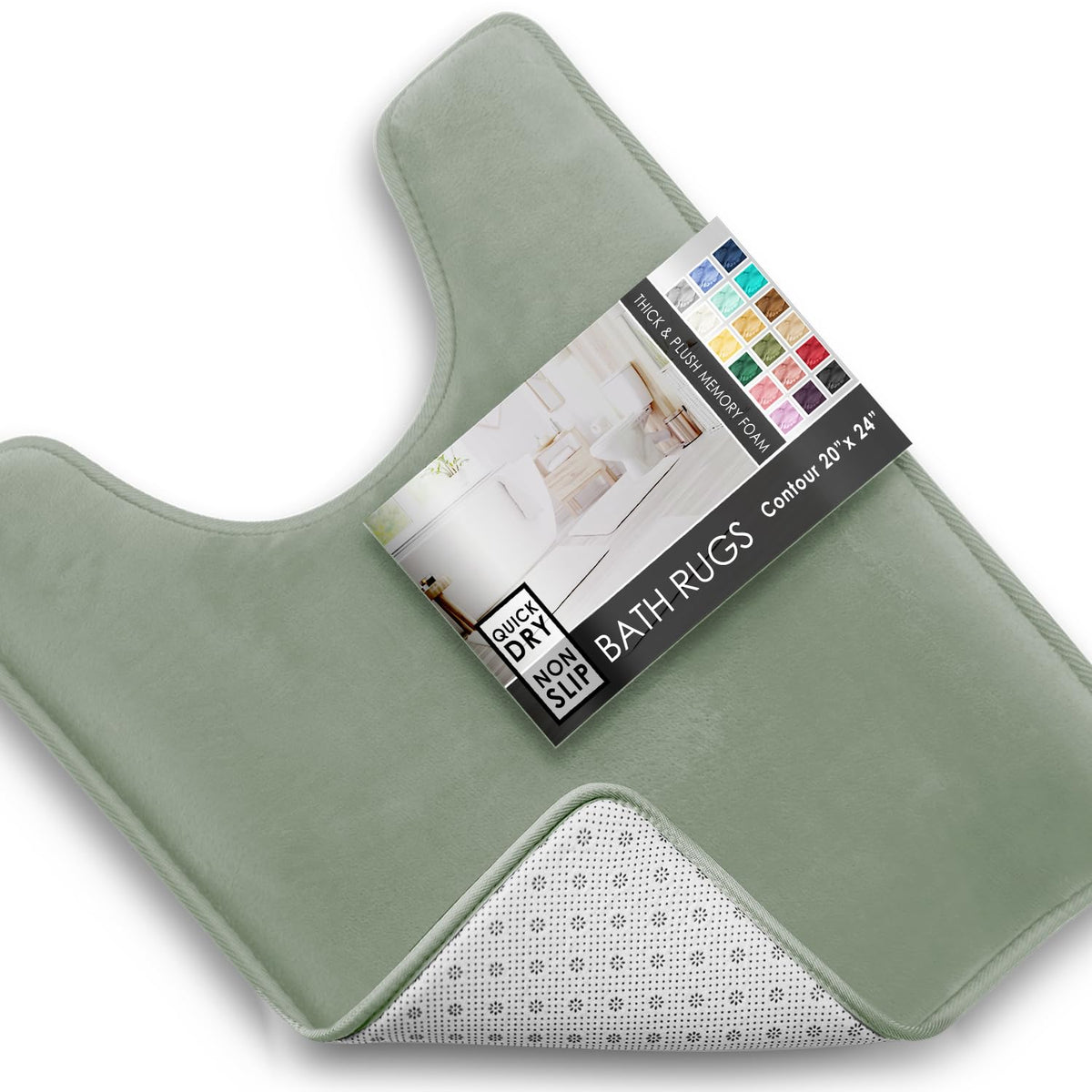 Clara Clark 3 Piece Bathroom Rugs Bath Mat Set, Velvet Memory Foam Bath Mats for Bathroom - Non-Slip, PVC Backing Bath Rugs, Washable - Dries Quickly, Green