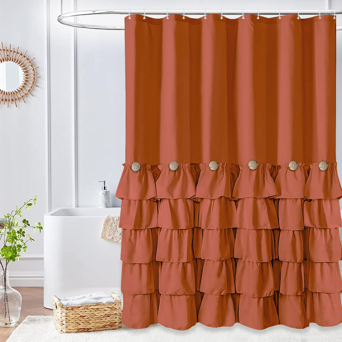 Seasonwood Black Ruffle Shower Curtain Farmhouse Shower Curtain 72 X 72