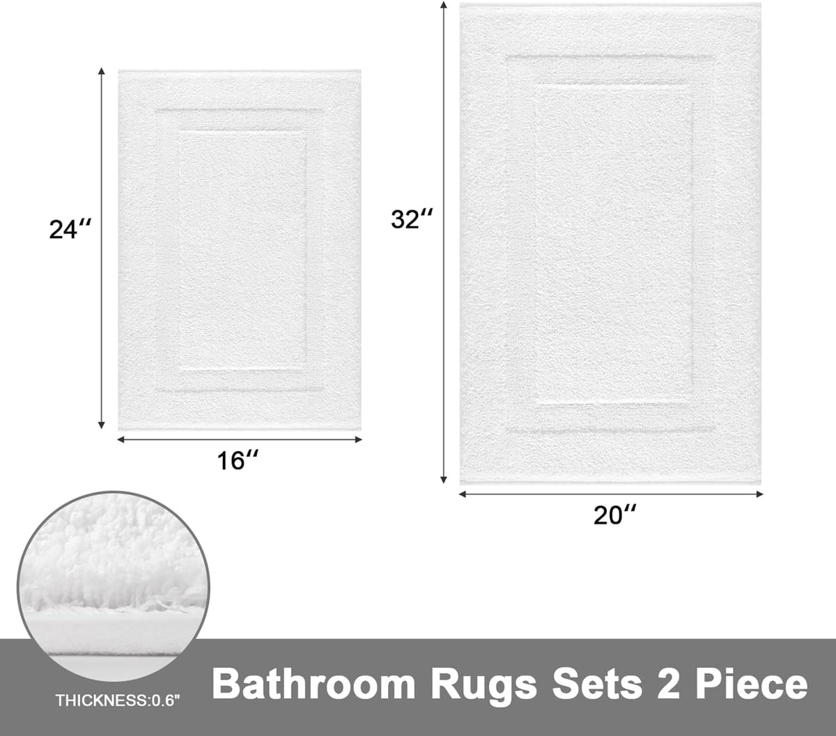 SHACOS Soft Microfiber Bathroom Rugs Set of 2 Pieces, White