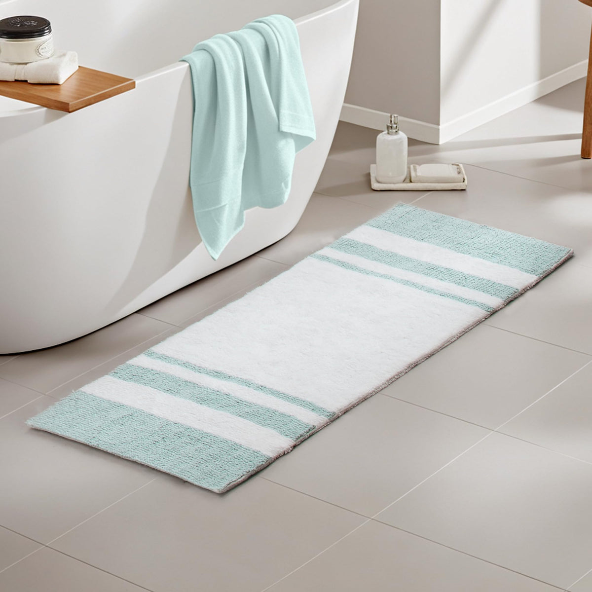 Madison Park Reversible Spa Rug 100%-Cotton Striped Ultra Soft Water Fast Bath Non-Slip Absorbent Quick Dry Mats for Tub, Shower Room, and Bathroom, 20x30, Taupe (Pack of 1)