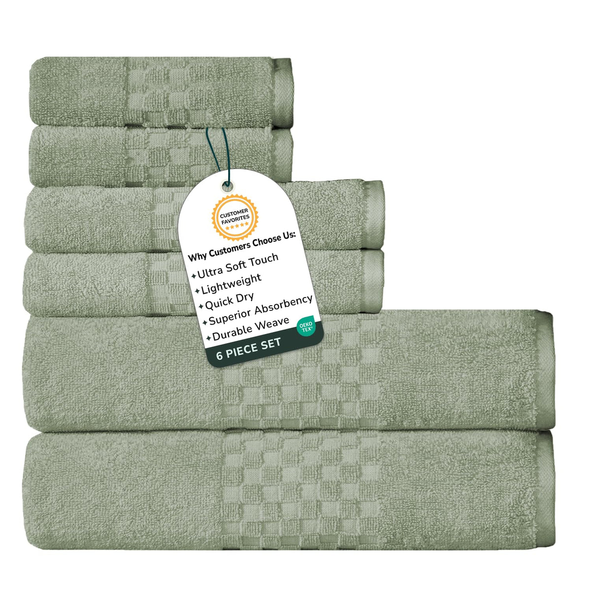 Feather & Stitch 100% Cotton 625 GSM Bath Towel Set of 6, Ultra Soft Highly Absorbent 2 Bath Towels, 2 Hand Towels & 2 Washcloth - Luxury Quick Dry Shower Towels (Ivory)
