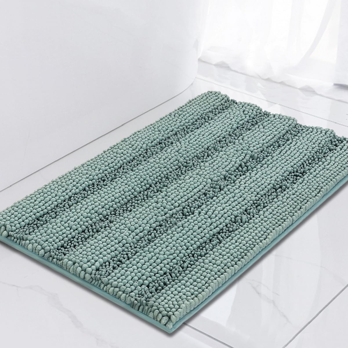 Turquoize Bathroom Runner Rug 17"x47", Soft Absorbent Chenille Bath Rug