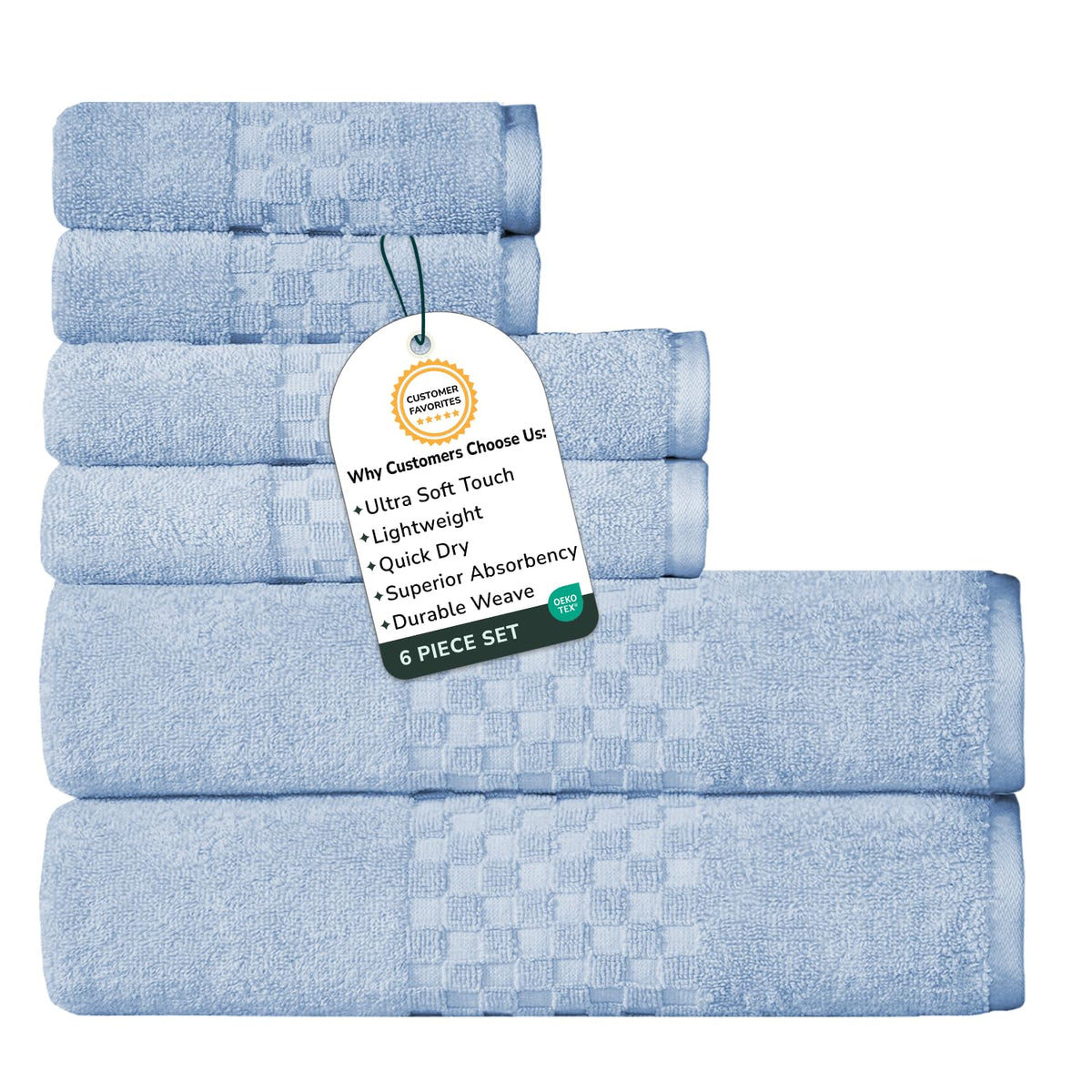 Feather & Stitch 100% Cotton 625 GSM Bath Towel Set of 6, Ultra Soft Highly Absorbent 2 Bath Towels, 2 Hand Towels & 2 Washcloth - Luxury Quick Dry Shower Towels (Ivory)
