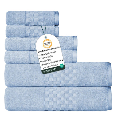 Feather & Stitch 100% Cotton 625 GSM Bath Towel Set of 6, Ultra Soft Highly Absorbent 2 Bath Towels, 2 Hand Towels & 2 Washcloth - Luxury Quick Dry Shower Towels (Ivory)