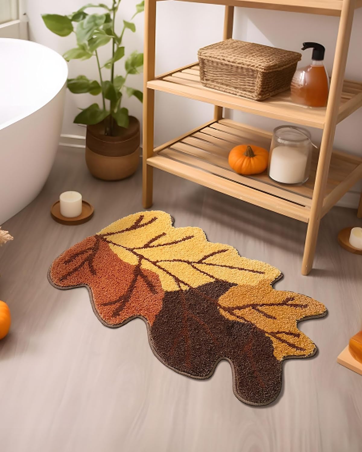 DEXDE Fall Bathroom Rugs 20x32 Cute Maple Leaf Bath Mat, Yellow/Brown/Rust