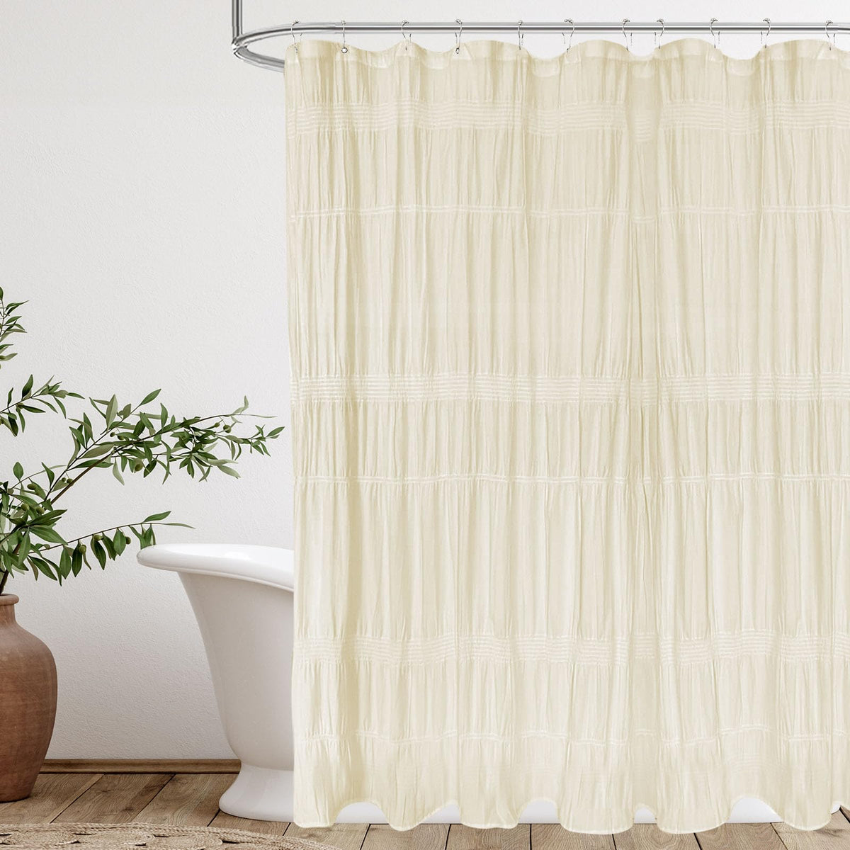 Seasonwood White Shower Curtain Farmhouse Shower Curtain, 72 x 72