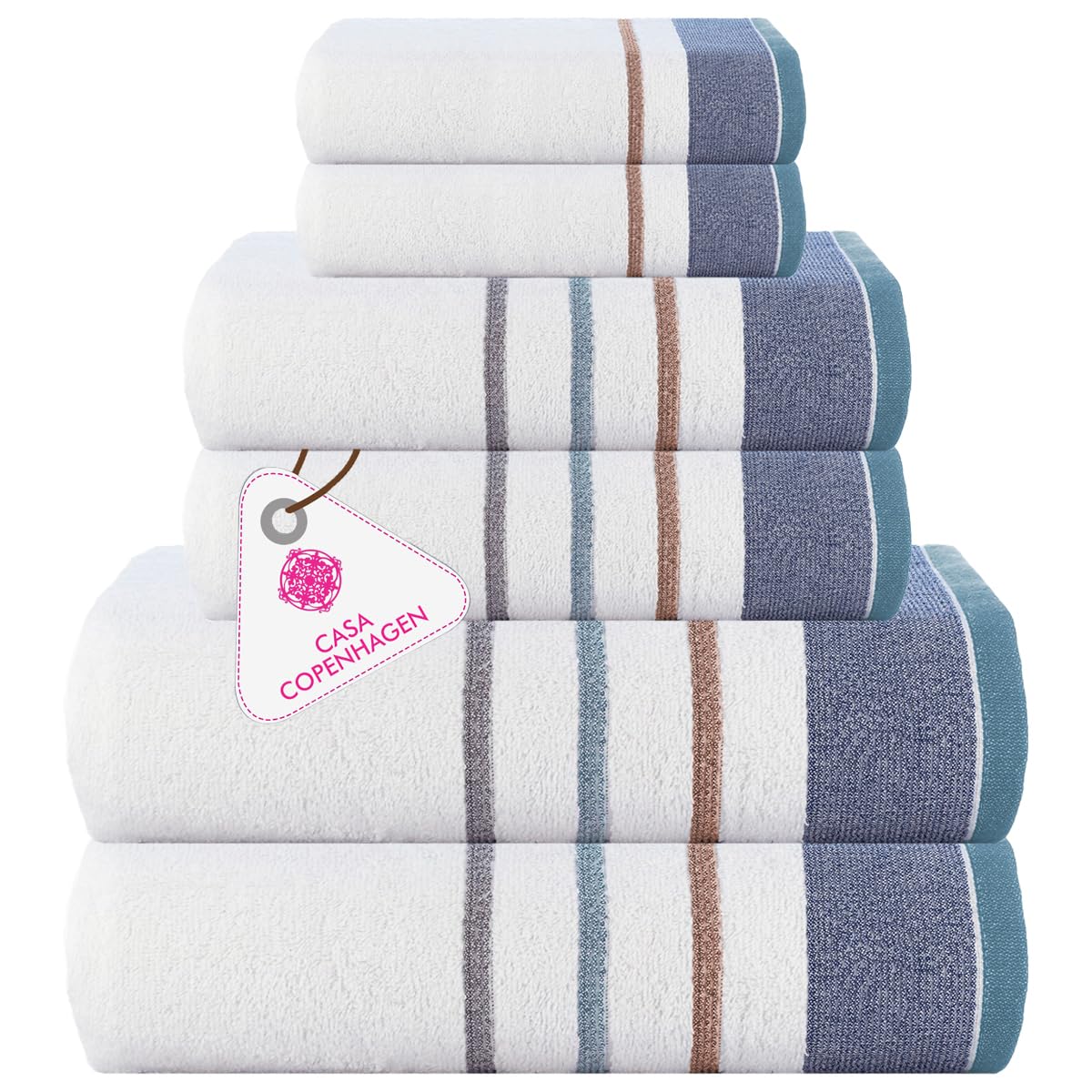 CASA COPENHAGEN Solitaire 6 Pieces Towel Set- Midnight Black, 600 GSM 2 Bath Towel 2 Hand Towel 2 Washcloth, Designed in Denmark Made of Soft Egyptian Cotton for Bathroom, Kitchen & Shower