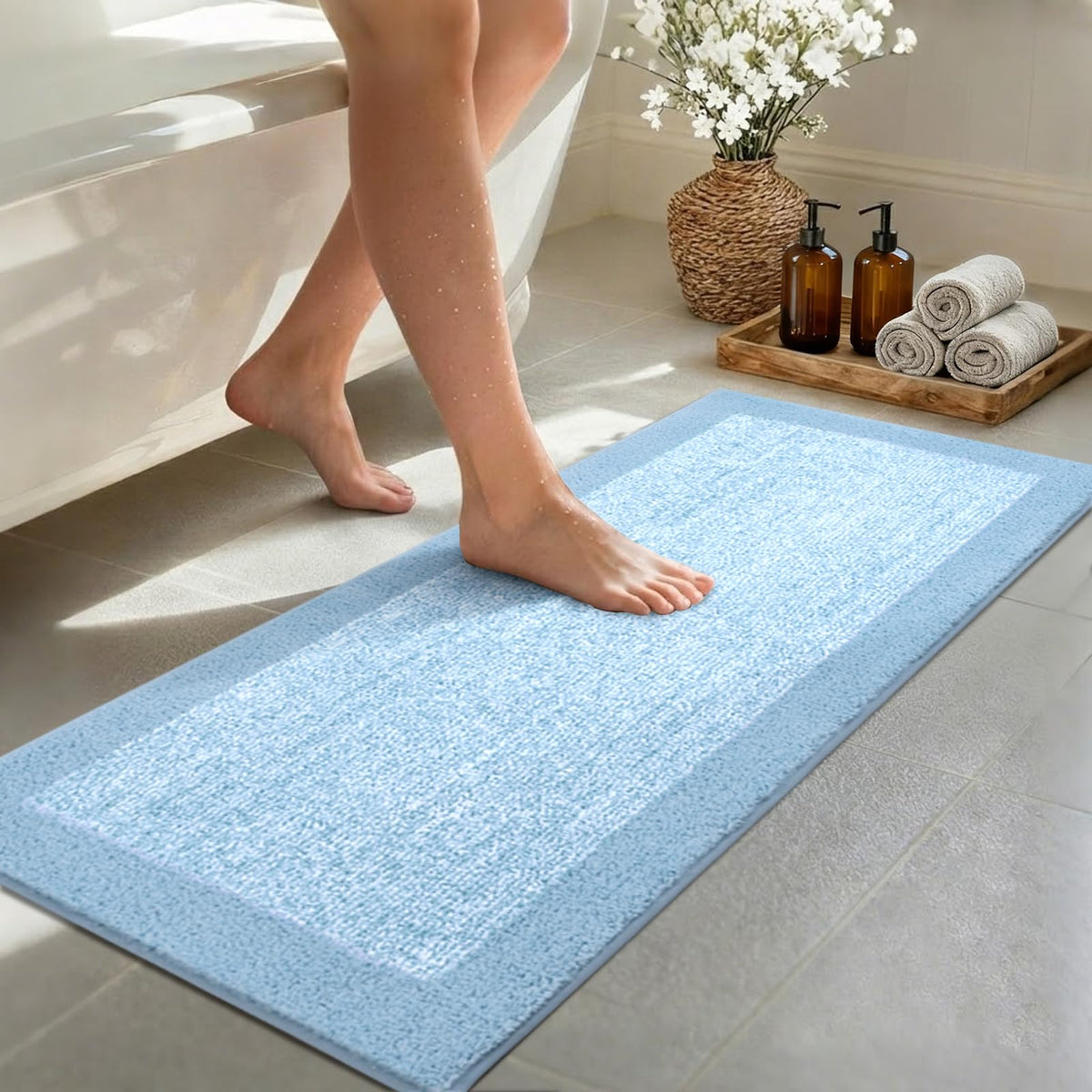 Long 2x4 Ft (48''x24'') Bathroom Rugs, Non Slip Washable Bath Mat Grey