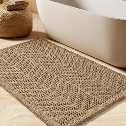 Upgrade Waffle Bath Mat Set 2 Piece, Boho Bathroom Rugs Absorbent Non Slip, Ultra Soft Bathroom Mat, Machine Washable Knit Bath Rugs with Herringbones for Bathroom, Bedroom, Kitchen, Shower, White