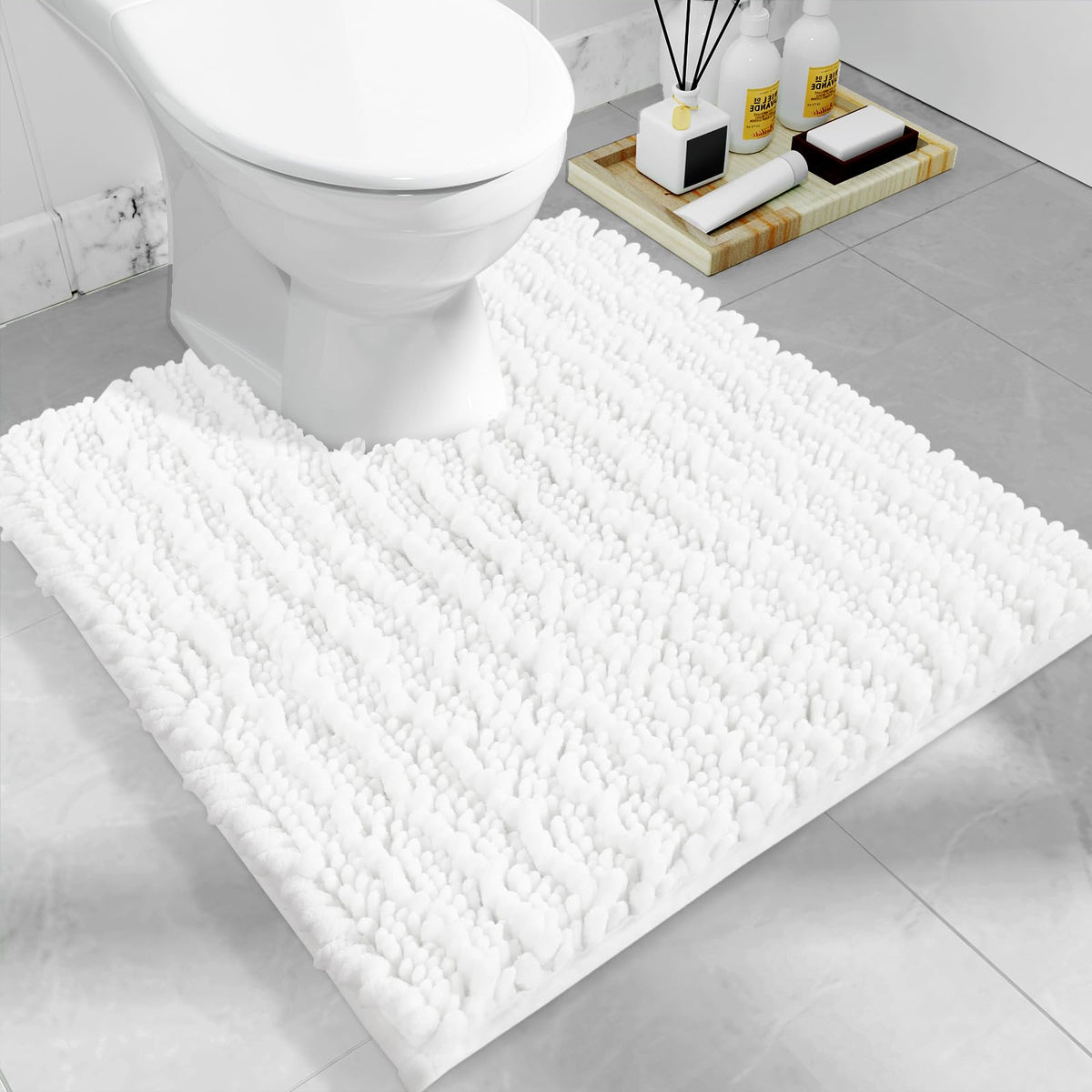 Yimobra Bathroom Rugs Non Slip Washable 32x20 Inch - Ultra Soft Absorbent Chenille Bath Mat, Quick Dry Shaggy Floor Carpet for Tub Shower, Gray Home Decor Accessories