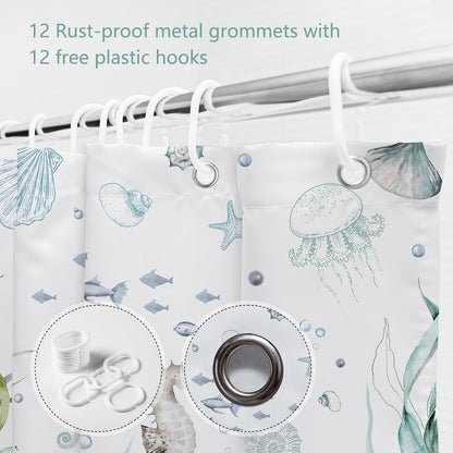 MEHOFOND Nautical Shower Curtain Coral Seashell Beach Shower Curtains for Bathroom Decor Under The Sea Themed Bathroom Shower Washable Durable Fabric Shower Curtains 72x72 in