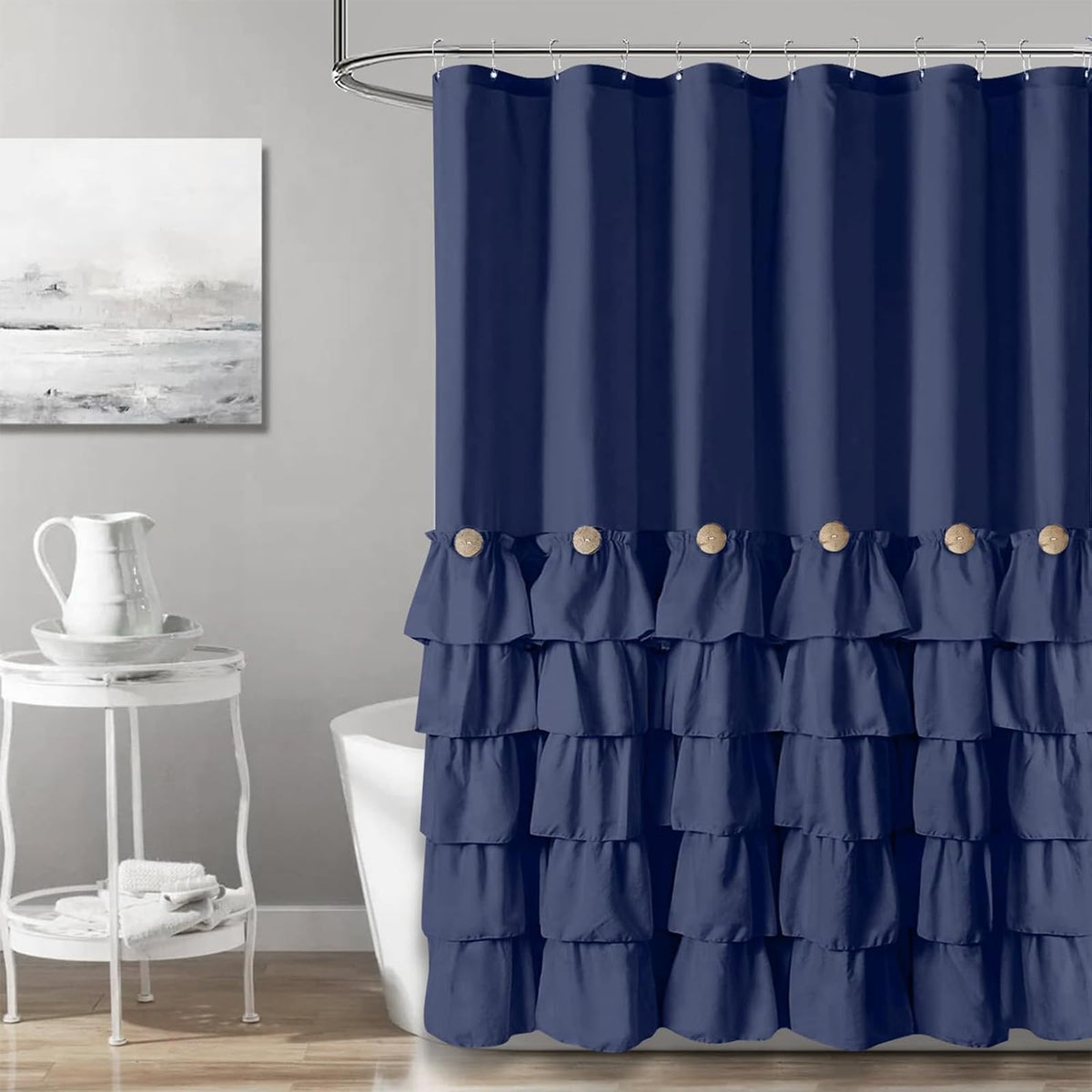 Seasonwood Black Ruffle Shower Curtain Farmhouse Shower Curtain 72 X 72