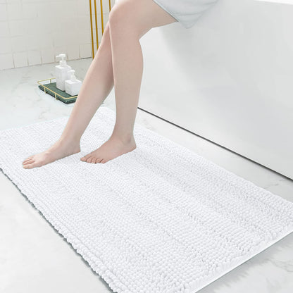 Grandaily Chenille Striped Bathroom Rugs 36x24, Extra Thick and Absorbent Bath Mats, Non-Slip Soft Plush Shaggy Shower Carpet, Machine Wash Dry, Bath Rug for Bathroom, (Large, Light Grey)