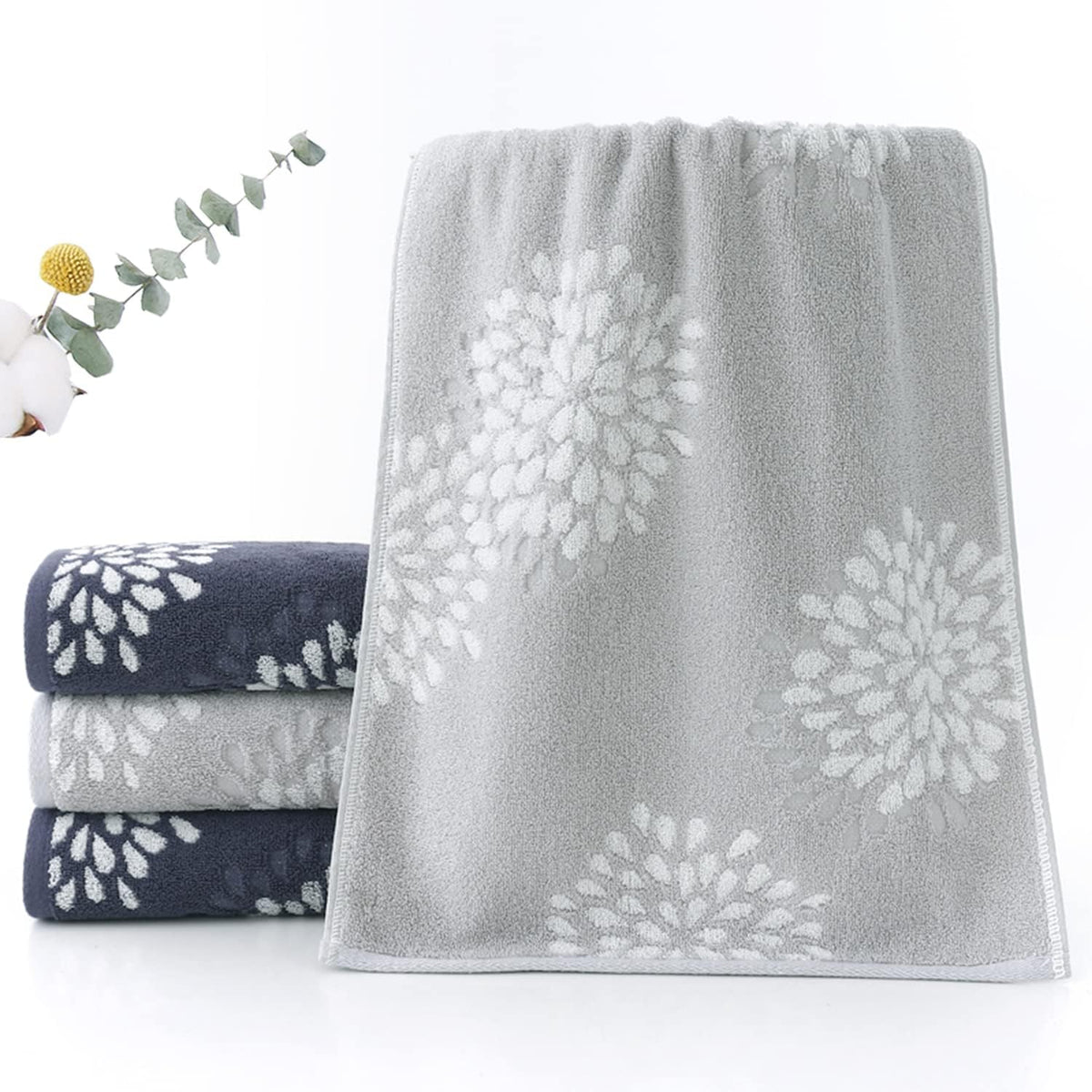 Pidada Hydrangea Floral Cotton Hand Towels Set of 4