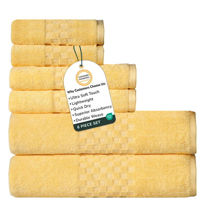 Feather & Stitch 100% Cotton 625 GSM Bath Towel Set of 6, Ultra Soft Highly Absorbent 2 Bath Towels, 2 Hand Towels & 2 Washcloth - Luxury Quick Dry Shower Towels (Ivory)