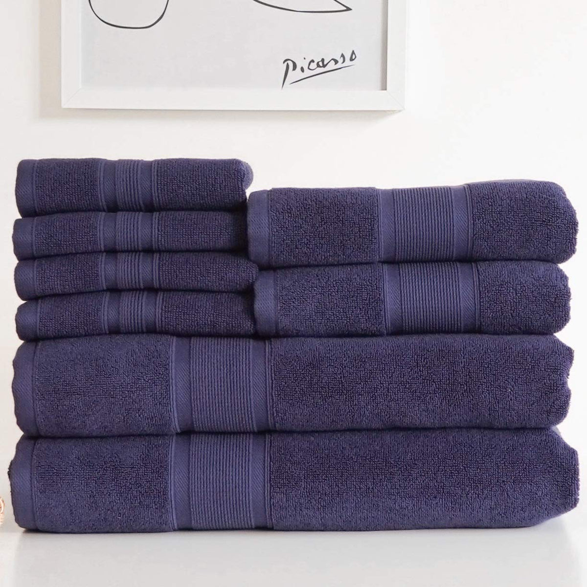 Luzia 8 Piece Bathroom Towel Set - 100% Turkish Cotton, Premium Quality - 2 Bath Towels 2 Hand Towels and 4 Washcloths (Coral)