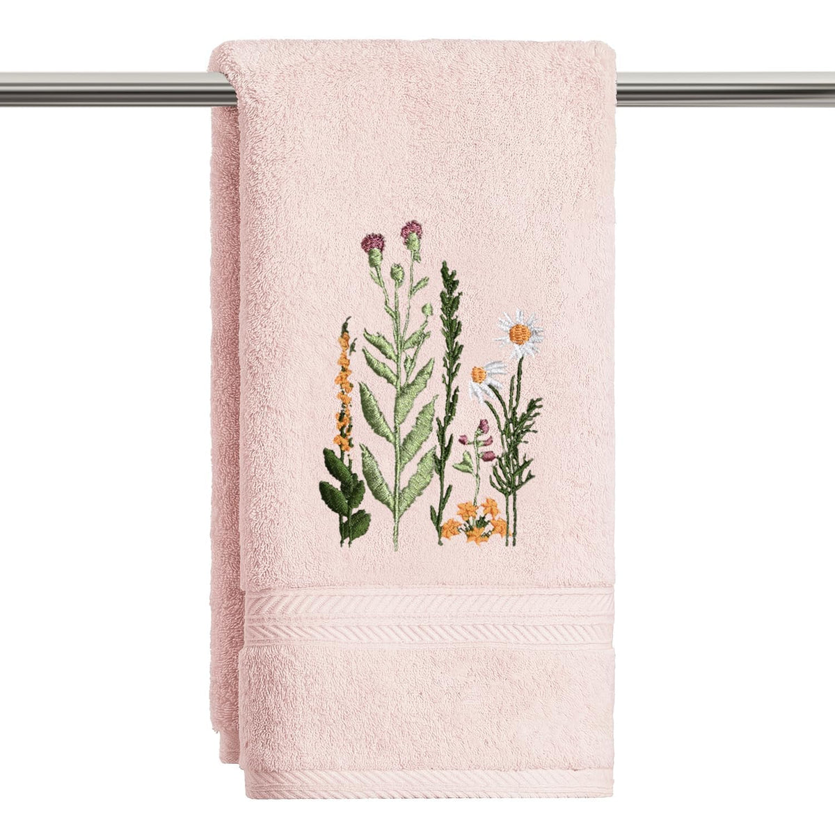 Artoid Mode 2 Pcs Beige Wildflower Floral Embroidered Hand Towels for Bathroom, 100% Cotton Soft Absorbent Farmhouse Decor Towels, 13.7 x 29.5 Inch
