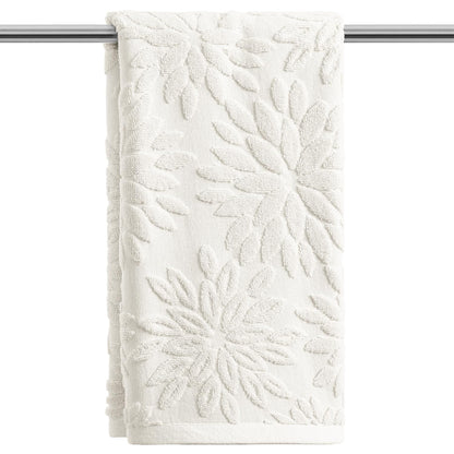 Artoid Mode 2 Pcs Olive Green 3D Dahlia Floral Jacquard Hand Towels for Bathroom, Cotton Soft Absorbent Bathroom Decor Towels, 13.7 x 29.5 Inch