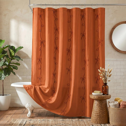 Seasonwood Pink Bow Shower Curtain with Cording Bow Embroidery 72x72 Inches